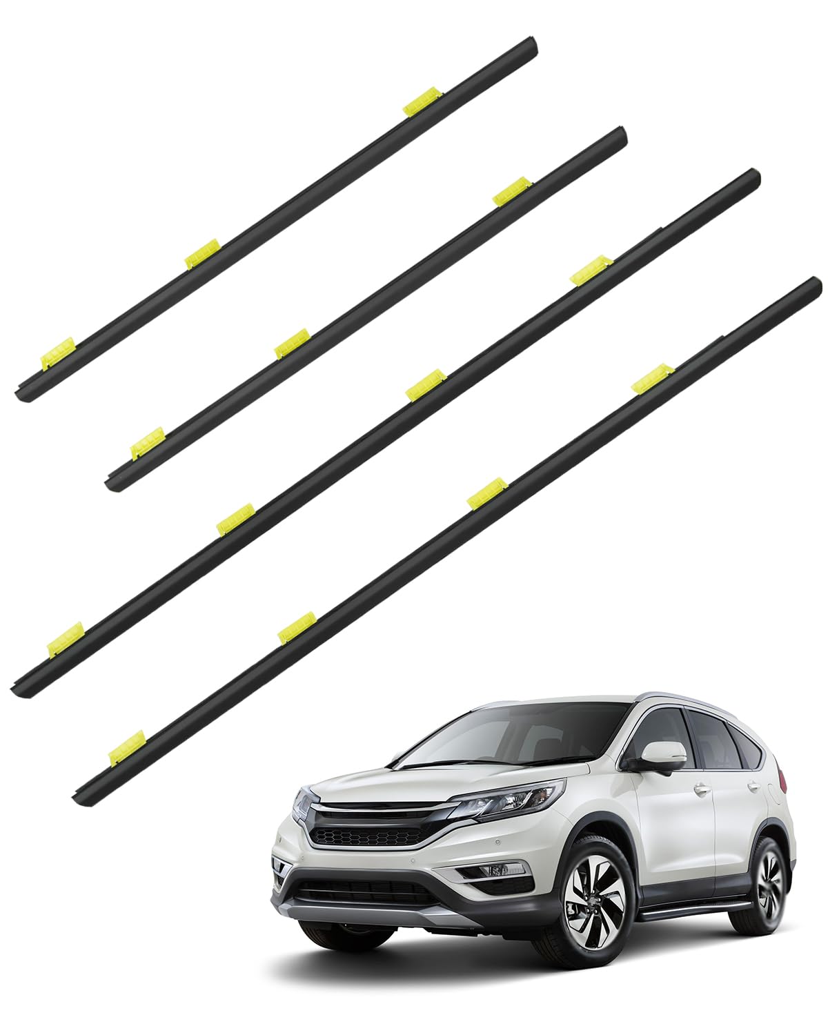 Photo 1 of 4 Pcs Weatherstrip Window Molding Trim Seal Belt Fit for Honda CRV CR-V 2002-2006 Replace 72410-SCA-E01 72450-SCA-E01 72910-S9A-003 72950-S9A-003, Outer Door Window Moulding Trim with Glass Sweep Felt