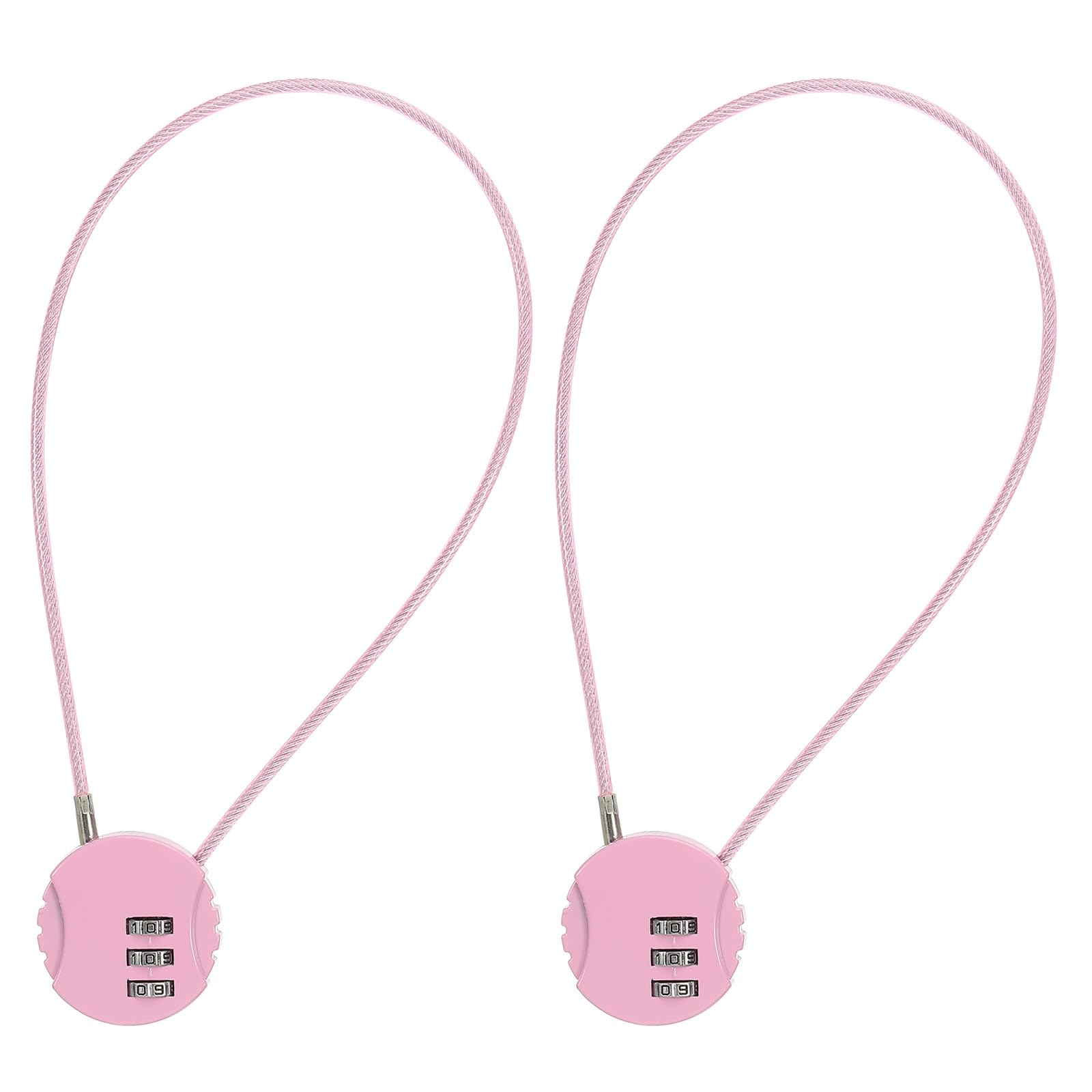 PATIKIL 2 Pack 3 Digit Combination Lock,Round Helmet Padlock Cable Lock Gym Locker Lock with 1.31Ft Flexible Security Steel Lock Wire for Bike Locker Travel Luggage, Pink