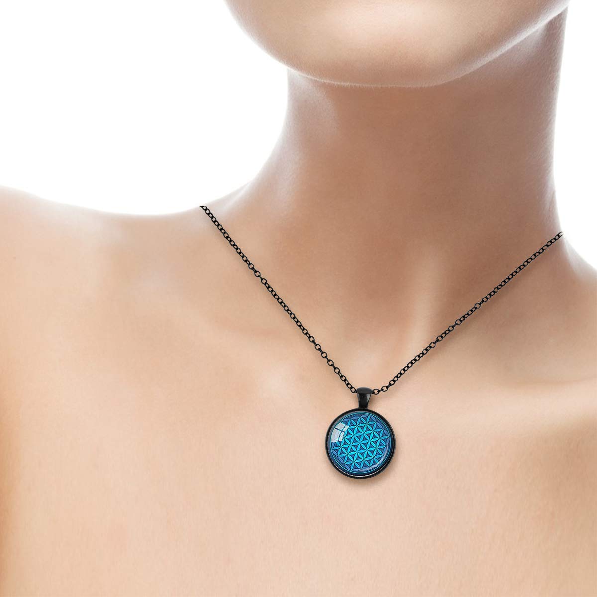 Flower of Life Turquoise Sacred Geometry Spiritual Pendant Necklace