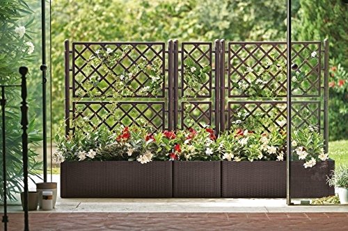 Rankgitter, Spalier mit Pflanzkasten in Rattan-Design aus robustem Kunststoff in Anthrazit/Grau. Maße BxTxH in cm: 43 x 43 x 142 cm. Topp für Garten, Terrasse und Balkon! – Bild 3