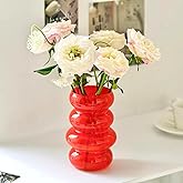 BLOFLO STU Colored Glass Hydroponic Flower Vase 7 Inch Orange Geometric with Waves and Bubbles Four Layer Glass Vase for Home Decoration Modern Freestanding Indoor Hydroponics Dried Flowers