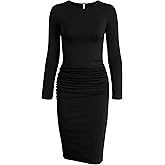 Missufe Women's Long Sleeve Ruched Casual Sundress Bodycon Sheath Knee Length Dress