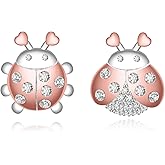 Cute Ladybug Earrings for Women - 925 Sterling Silver Ladybug Earrings Studs CZ Rose Gold-plated Insect Studs Hypoallergenic Jewelry Gifts