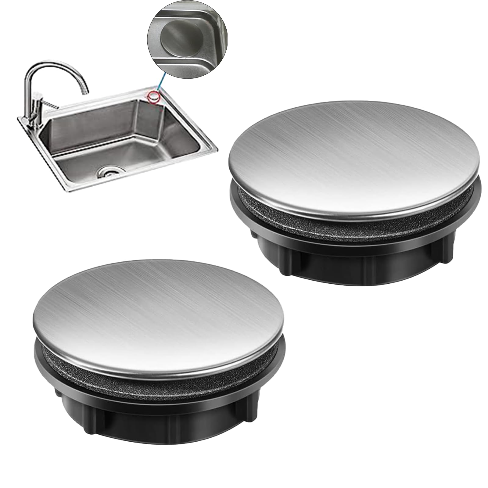 2 Pack Kitchen Faucet Hole Cover Stainless Steel Sink Tap Hole Plate Stopper Cover Blanking Metal Plug for Dia 0.98 to 1.18 inch (35mm Short)