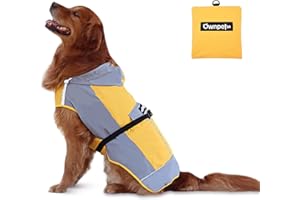 Ownpets Foldable Dog Raincoat, Adjustable Waterproof Pet Jacket with Reflective Straps & Storage Pocket, Lightweight Pet Raincoat for Medium, Large Dogs, M, L