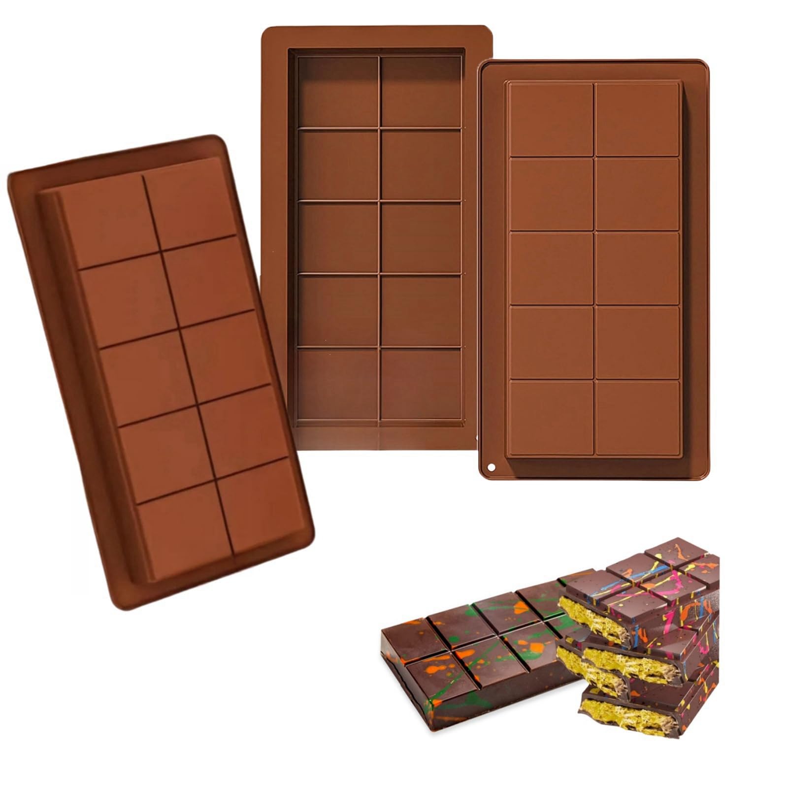 3Pcs Silicone Chocolate Moulds, Large Thick Moulds for Filling, Easy Release Candy Moulds (A)