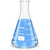 JOLABEAR 2000 mL Erlenmeyer Flask, 3.3 Borosilicate Glass, Narrow Mouth | 400 mL white graduations, conical body, broad flat base, custom-molded EPE foam packaging