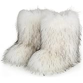 WOVOIE Fur Boots for Women Winter Fluffy Furry Boots Mid-Calf Snow Boots with Anti-Slip Warm Lining for Y2K Streetwear