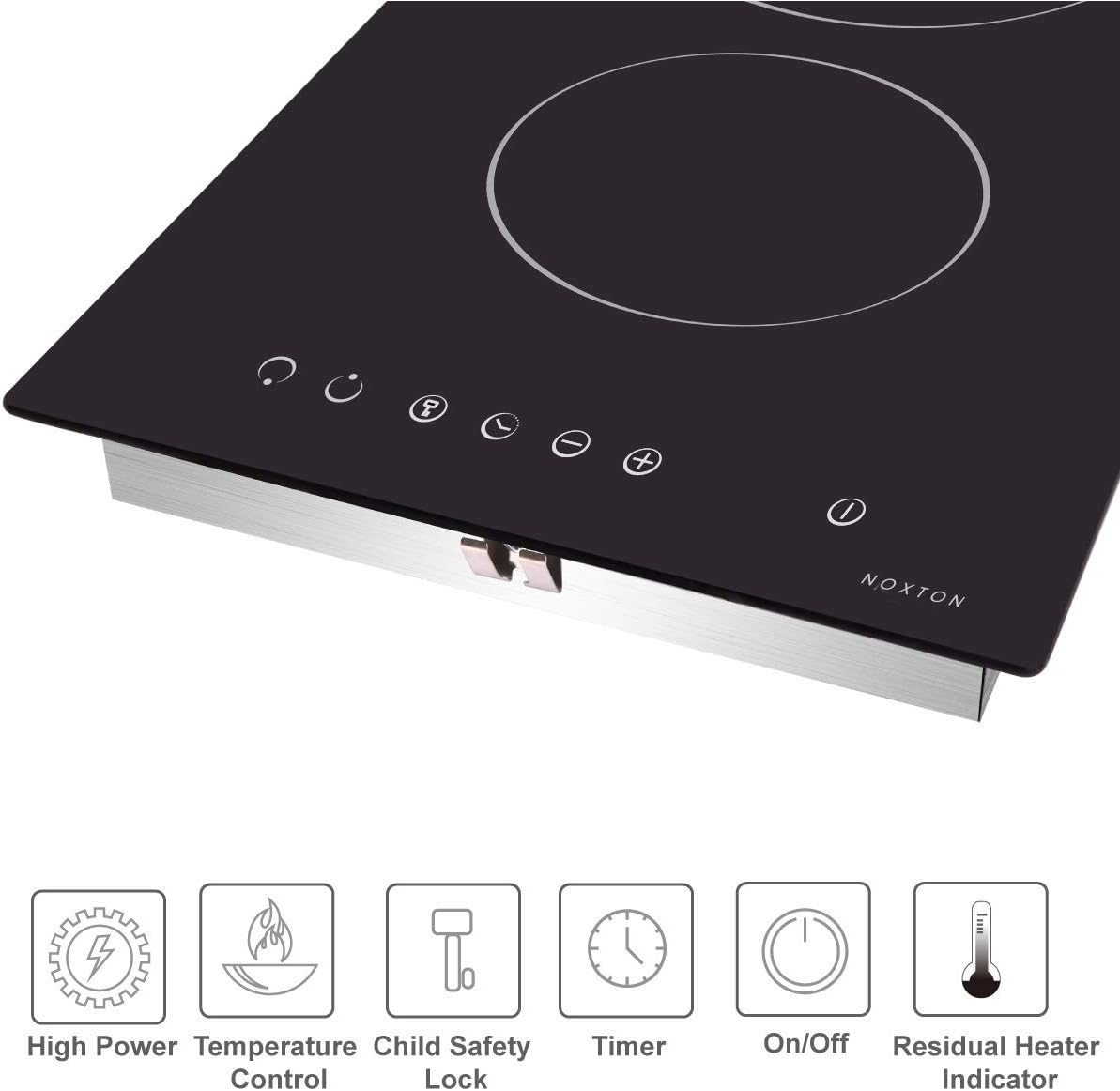 NOXTON Ceramic Cooktop, Built-in 2 Burners Electric Cooktops Stove Electric Hob Cooker With Touch Control Child Lock Timer Easy To Clean 3000W with Hard Wire for 220V~240V: Appliances