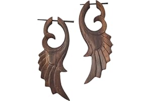 UMBRELLALABORATORY Tribal Organics Earrings Wooden Tropical Feathered Style Fake Gauges
