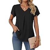 Lepunuo Womens Spring Tops Summer Dressy Casual V Neck Short Sleeve Blouses Flowy Shirts Business Work Tunic Tops
