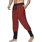 Teyujosem Men's Pirate Pants Renaissance Medieval Viking Pants Linen Ankle Banded Trousers Halloween Costume