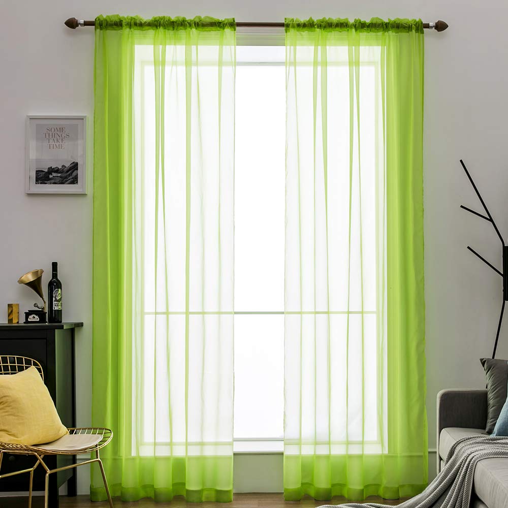 MIULEE 2 Panels Solid Color Sheer Window Curtains Smooth Elegant Window Voile Panels/Drapes/Treatment for Bedroom Living Room Light Green 55" Wx110 L, Rod Pocket