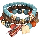 Hithop Bohemian Wood Beaded Bracelets & Bangles For Women Ethnic Tassel Elephant Multilayer Bracelet Charm Pulseiras Bijoux Candy Color Creative Gift Home Christmas Decor Clearance (Blue)