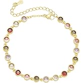 THOKUNA 14K Real Gold Plated Colorful Bracelets for Women Dainty Trendy Cute Cubic Zirconia Bracelet