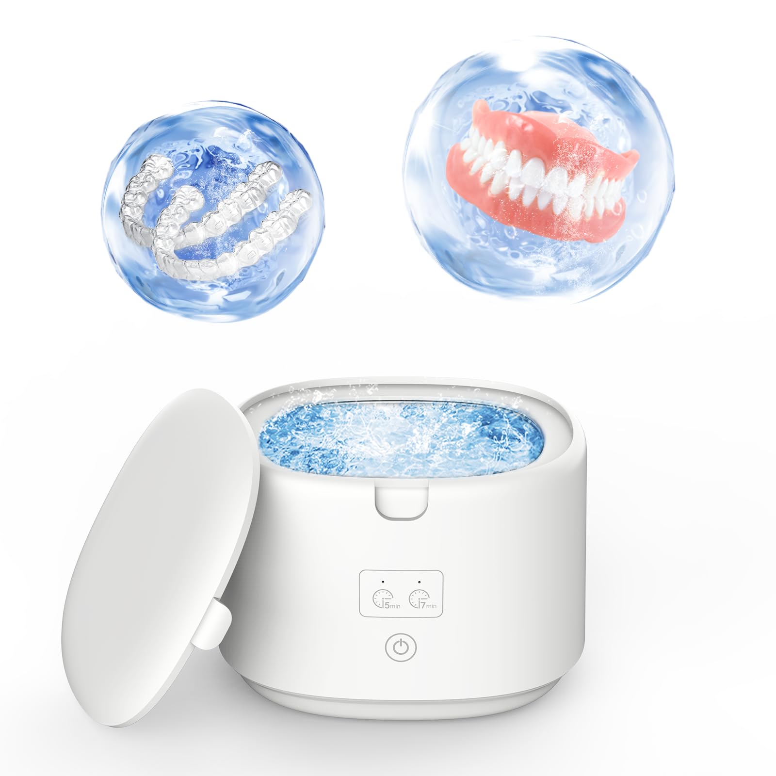 360° Ultrasonic Deep Clean Machine, 30W/45kHz for Dentures, Mouth Guards, Aligners, Braces – 230ml Portable Vibration-Powered Cleaner