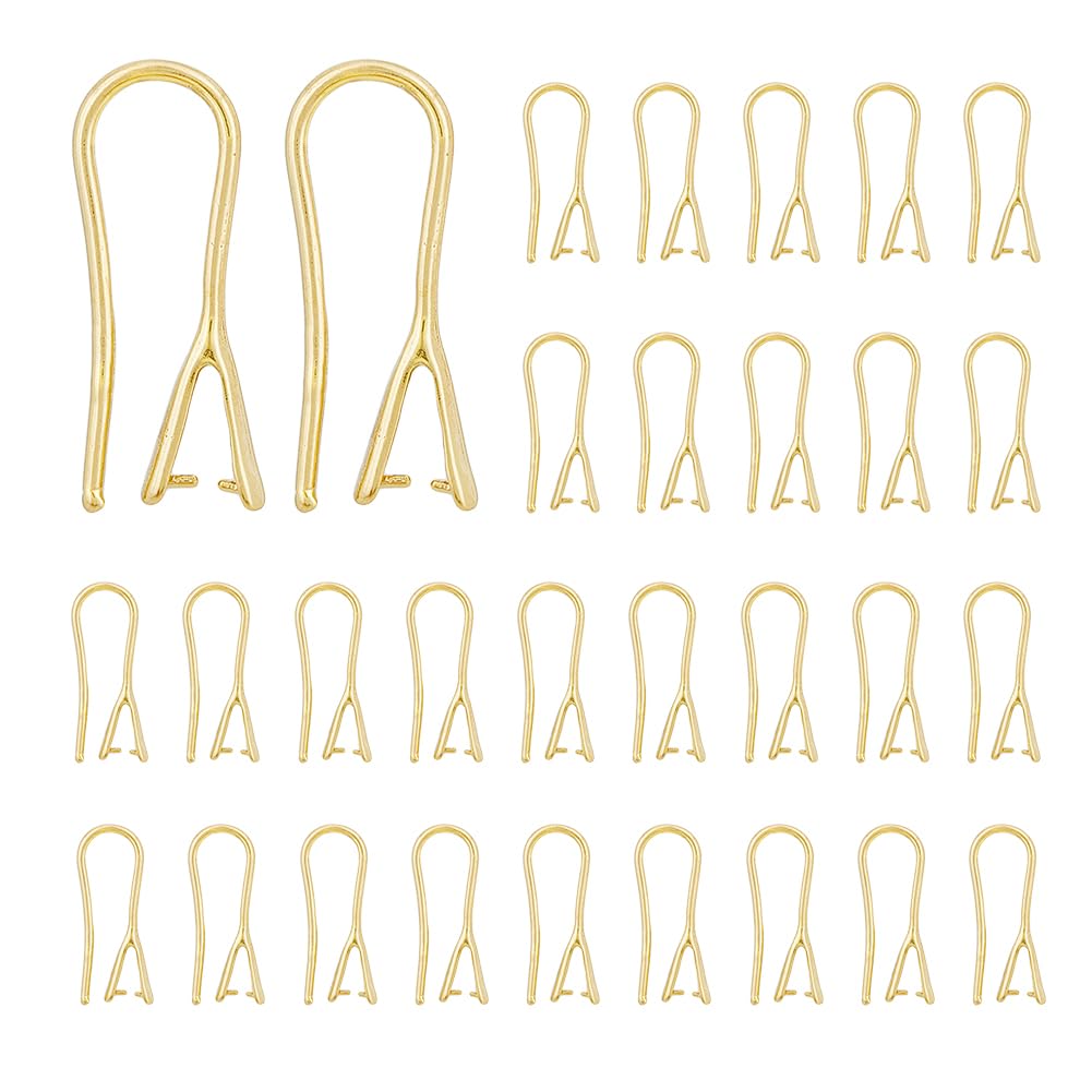 DICOSMETIC 40Pcs 24K Real Gold Plated Ear Wires Earring Hooks with Pinch Bails Thickness Ear Wire 21mm French Earring Hooks U Shape Brass Earwire Connector for Earring Jewelry Making