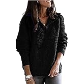 Scapodo Women's Pullover Sweater - Fall Winter Loose Fit 1/4 Zip Solid Color Casual Top for Vacation Daily Wear