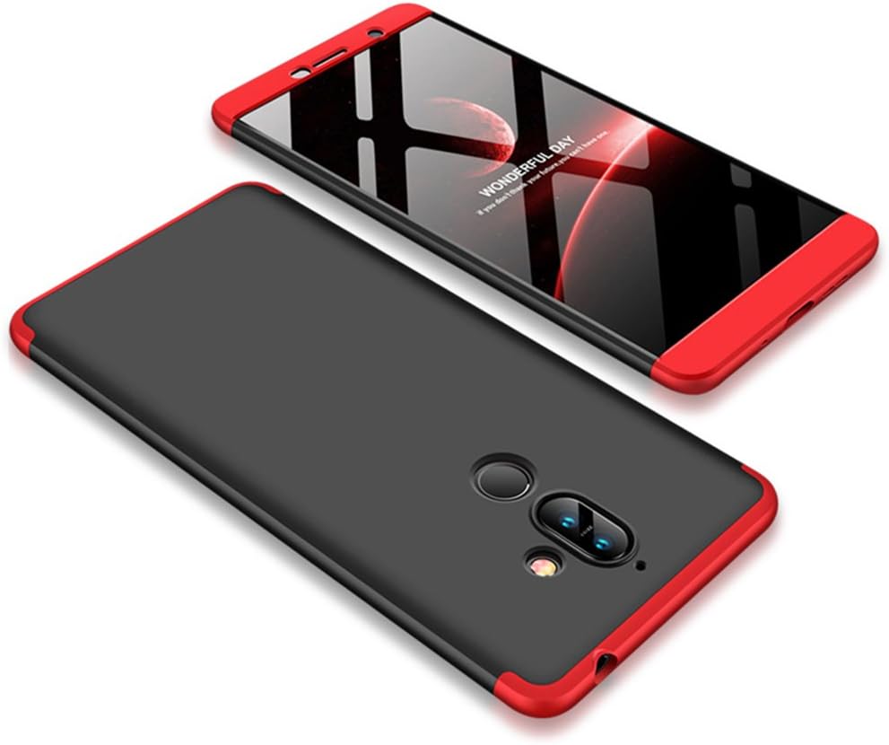 FaLiAng Nokia 7 Plus Case, Ultra-Thin 3 in 1 Detachable Anti-Scratch PC Hard Case 360° Full Body Shockproof Protection Case Cover for Nokia 7 Plus (Black,Red)