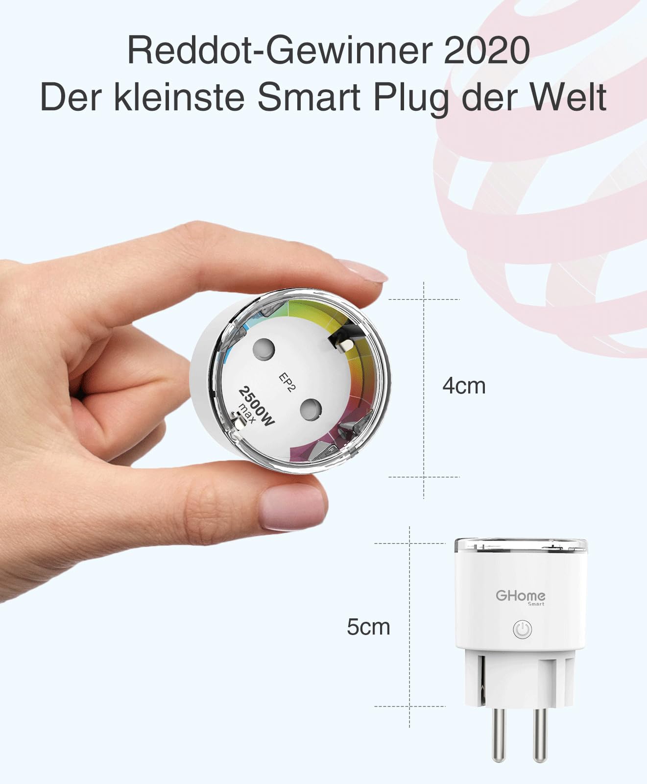 GHome Smart Steckdose mit Strommessung, Mini Wlan Steckdose kompatibel mit Alexa/Google Home, App Fernbedienung, Sprachsteuerung,Zeitplan, 10A,Nur 2,4GHz, 4PCS[2025]Unterstützt kein Tasmota-Flashen 2
