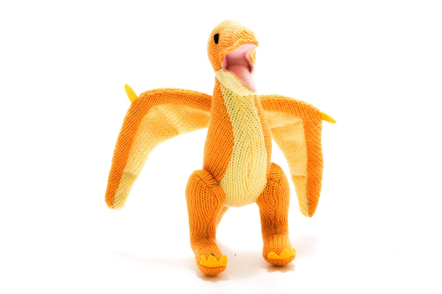 Best Years Small Yellow Knitted Pterodactyl Dinosaur Baby Rattle. Suitable from Birth