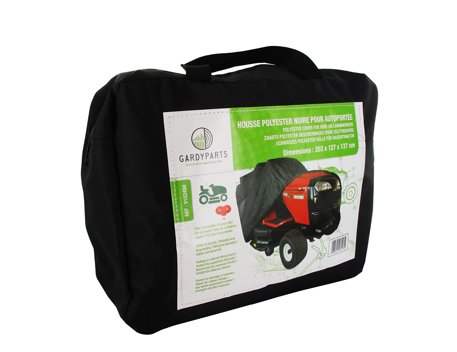GREENSTAR - Tractor Lawnmower Protective Cover - for Rear Discharge Ride-On Mower - Polyester - Black - Dimensions: 203 x 127 x 137 cm