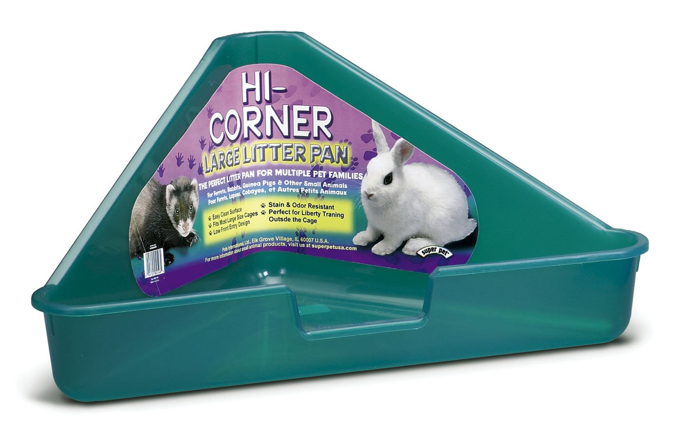 Kaytee High Corner Litter Pan, for Ferrets, Rabbits, Guinea Pigs, Large (Colours May Vary)