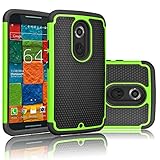 Moto X (2nd Gen) Case, Tekcoo(TM) [Tmajor Series] [Green/Black] Shock Absorbing Hybrid Rubber Plastic Impact Defender Rugged Slim Hard Case Cover Shell For Motorola Moto X 2nd Generation 2014