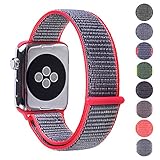 Pantheon Woven Nylon Replacement Apple Watch Band by, Sport Loop Edition, For Men or Women, Strap fits the 38mm or 42mm Apple iWatch, Compatible Series 1, 2, 3, Nike (Pink and Blue, 38mm)