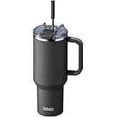 Ozbobo 40 oz Tumbler With Straw And Lid,Tumbler with Handle, Two in One BPA-Free Lid Ice Coffee Cup,100% Leak Proof Stainless steel insulated water bottle （Black