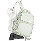WEPOET Aesthetic College Backpacks For Women Men,Waterproof High School Back pack,Kawaii Backpack For Teens Girls Boys,Student Latop Travel Backpack(Mint Green)