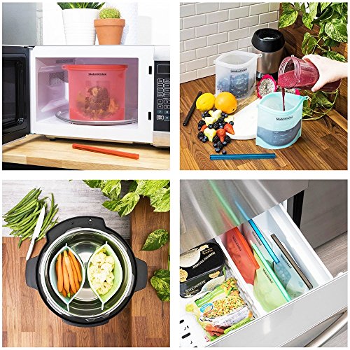 Reusable Silicone Food Bag - 4 packs Preservation Storage Container Airtight Seal Cooking Bag Vegetable Meat Milk for Freeze Steam Heat Microwave Dishwasher Food Grade Storage Bag (2large+2small) - Thumbnail 5