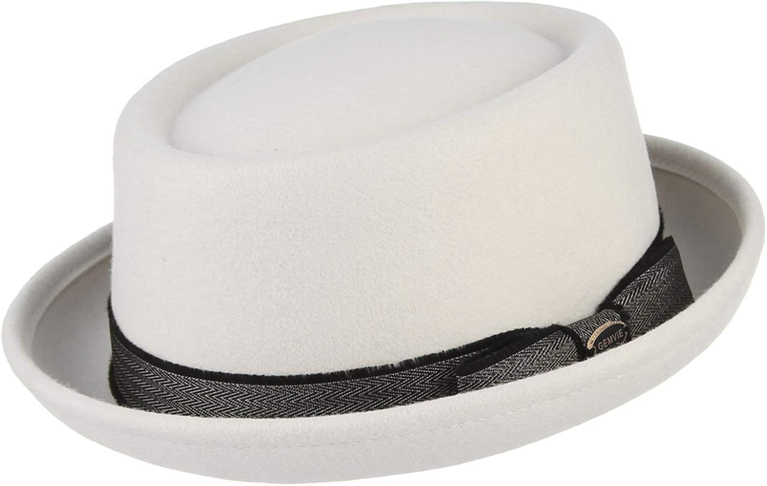Gemvie Men's 100 Wool Pork Pie Trilby Hat with White Ribbon, Felt