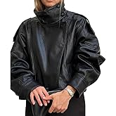Molilove Women's Leather Jacket Casual Fall Zip Up Jacket Racer Varsity Jackets Biker Motor Coat Outwear