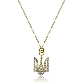 TERRA ARGENTI Rhinestone Trident Pendant 925 Sterling Silver | 1.5 cm Ukraine Trizub Pendant for Women | Ukrainian Gift | Adjustable 17” Cable Chain with 3” Extender | Hypoallergenic