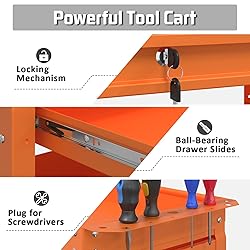 Pelnuies 3 Tray Tool Cart with Drawers, 400 LBS