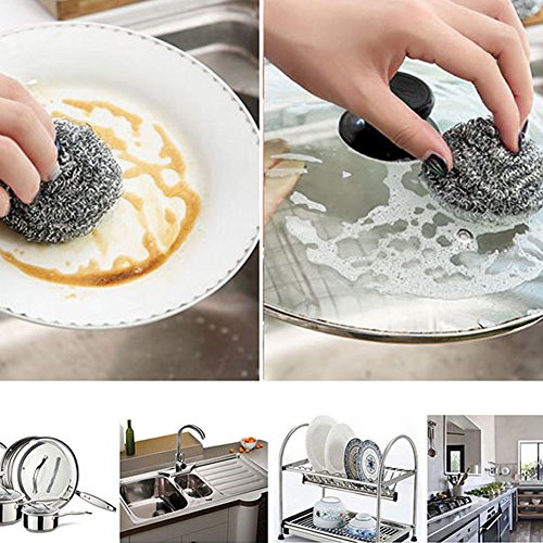 Wecando Stainless Steel Scourer Bathroom Sponges Scrubbers kitchen scouring ball pan cleaning ball (Pack of 6) - Thumbnail 5