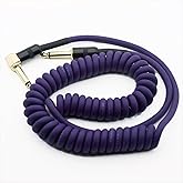 Aestivate 10ft/3m Coiled Guitar Cable L-S Coil Electric Instrument Cable Curly Instrument Cable Stretchable 1/4 inch Right Angle to Straight(Purple)