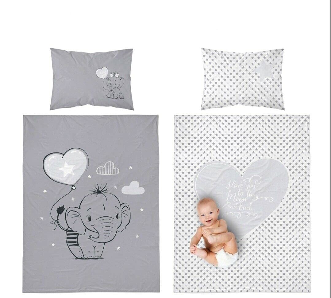 B4Beds Elephant Reversible Bedding Set for Baby Boy Cot Bed Duvet Cover & Pillow Case (90x120cm) (100x135cm)