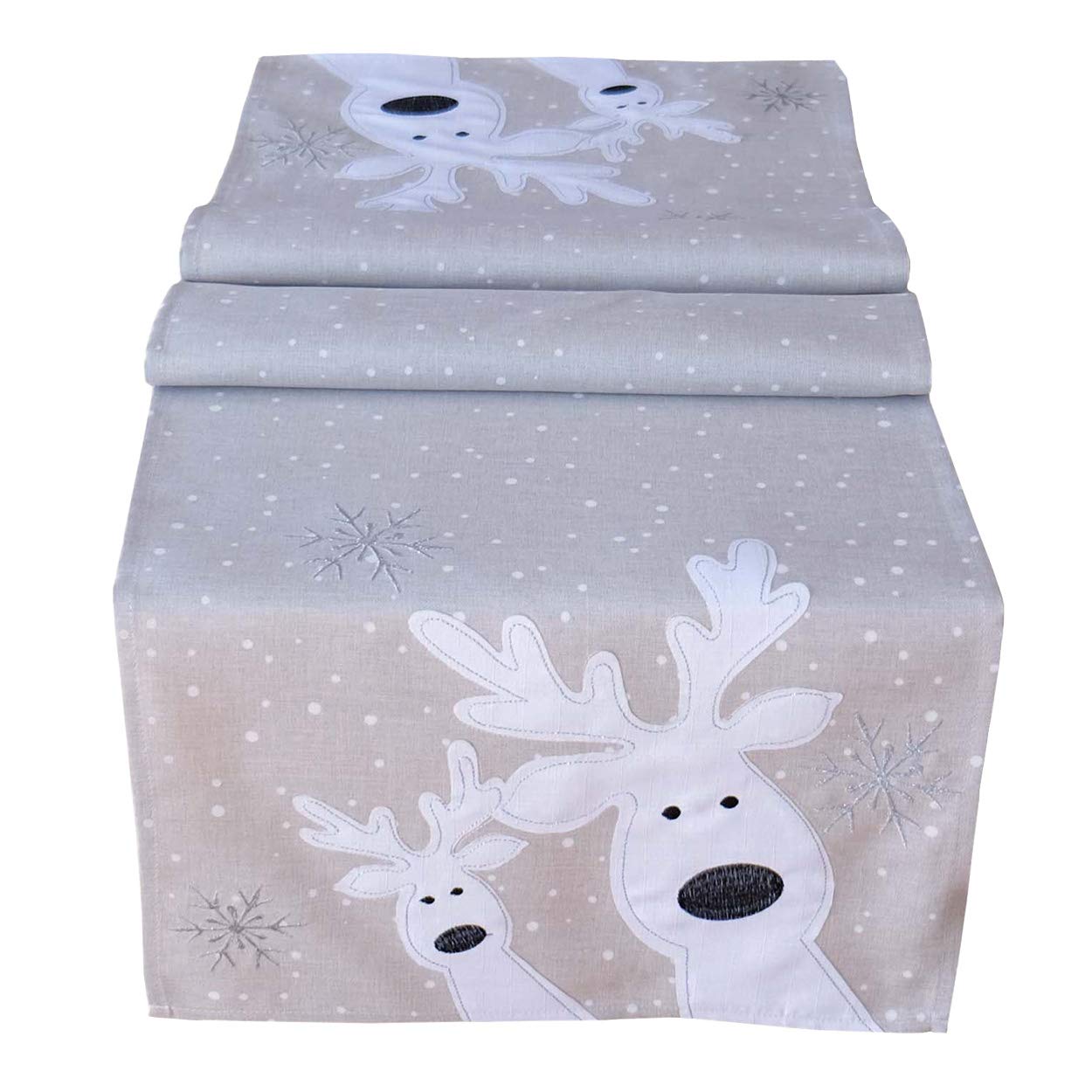 Raebel Table Runner 40 x 140 cm Embroidery Funny Elk Ecru Colourful Christmas Decoration Christmas Table Cloth Table Decoration Table Cloth