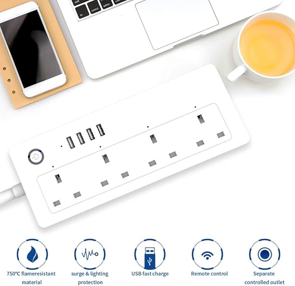 Konesky Smart Power Strips Protezione da sovraccarico Wi Fi con 4 prese 4 Porte USB Presa di corrente universale Funziona Amazon alexaHome page di GoogleFunzione timer IFTTT