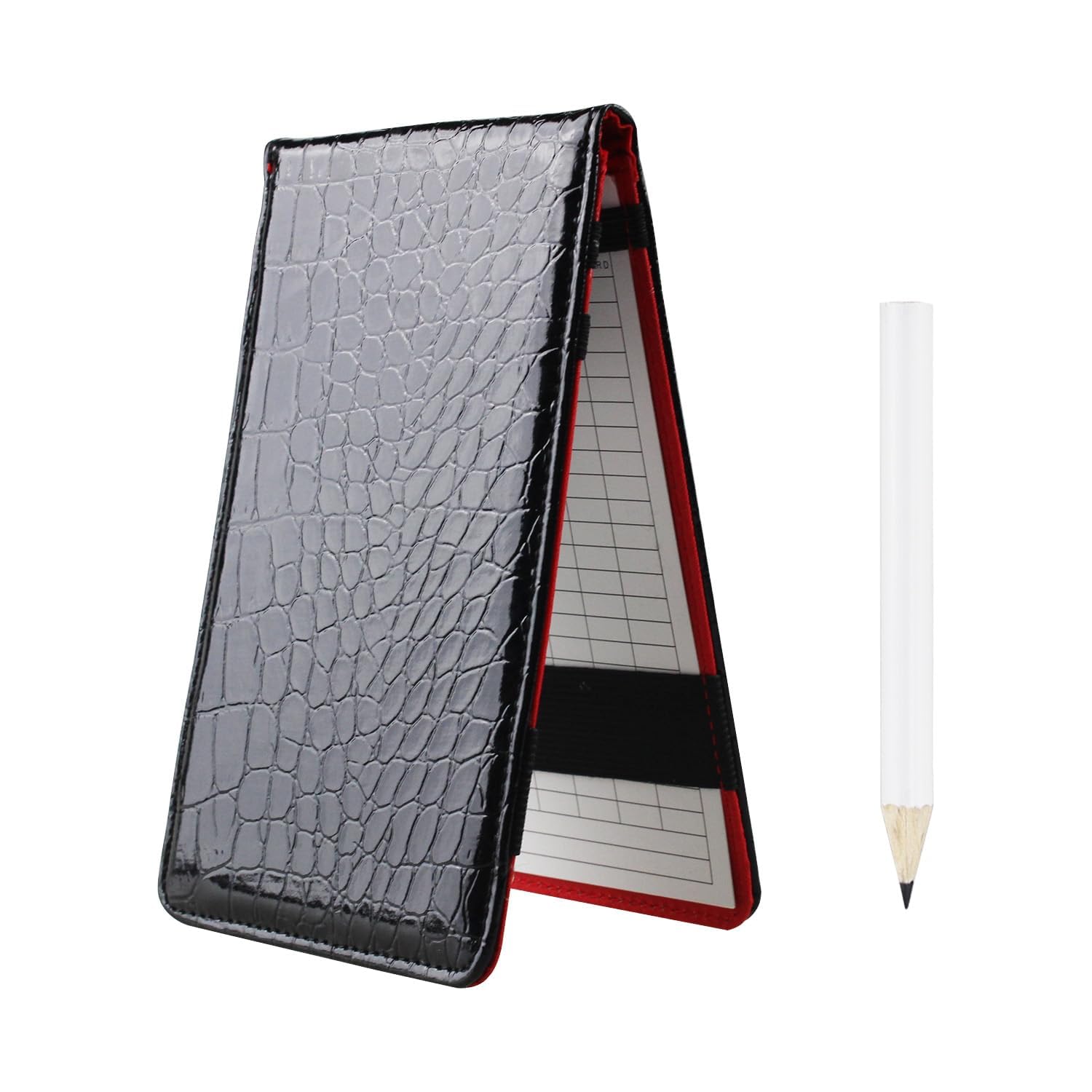 DEWIN Scorecard Holder, Golf Scorecard Cover Leather Golf Score Holder Counter Keeper Card Holder Gift Sports Accessories with Pencil(Black)