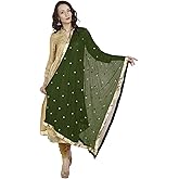 themilestocks Woman's Embroidered Chiffon Dupatta Scarf Shawl Wrap Soft Indian Bridal Wedding - Off White