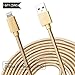 Zikko 16Ft Extra Long Lightning Cable - MFi Certified - 2.4A Charge and Sync, Nylon Braided for iPhone iPad iPod - 16Ft(5M) Gold