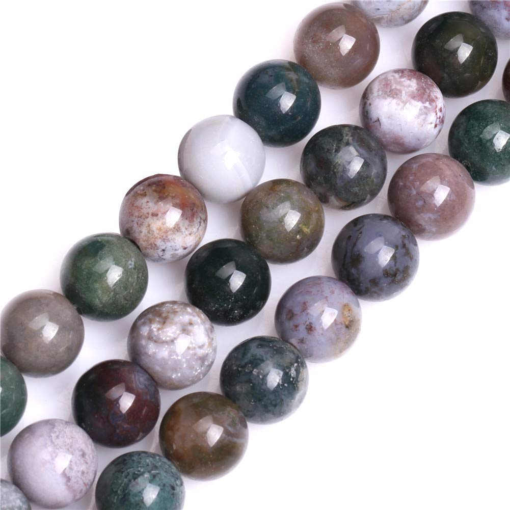 GEM-Inside 14mm Indian Agate Round Gemstone Semi Precious Loose Beads for Jewellery Making 15''