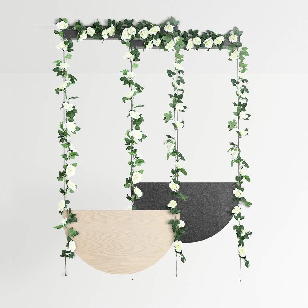JUSTOYOU 2PCS 7.3FT Artificial White Rose Garland Vines Hanging Silk Flowers Artificial Flower Fake Garlands for Outdoor Indoor Wedding Wall Garden Badroom Decoration(White) - Image 4