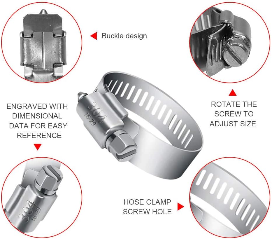 Selizo 40Pcs Hose Clamp Including 7 Sizes Adjustable Pipe Tube Clamps 304 Stainless Steel Hose Clips, Silver - Image 4