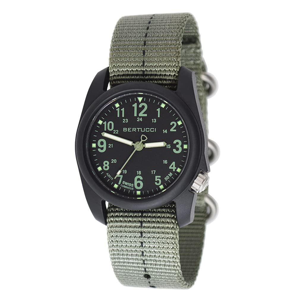 Bertucci 11040 DX3 Field Resin Dash-Striped Drab Green Nylon Strap Black Dial Watch