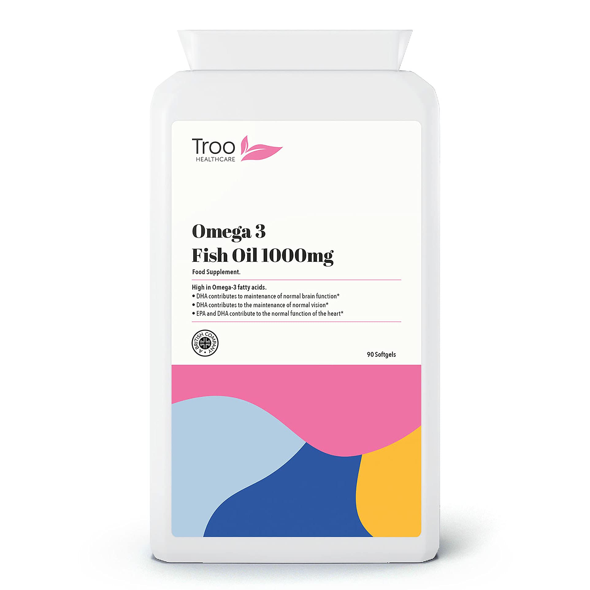 Troo Health Care Omega 3 Fish Oils 1000mg 90 Capsules | High Strength Daily Omega 3 Fatty Acid Supplement with DHA and EPA | UK Manufactured to GMP Standards