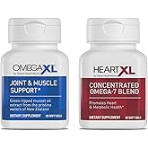 OmegaXL Joint Support Supplement - Natural Muscle Support, Green Lipped Mussel Oil, Soft Gel Pills, Drug-Free, 60 Count + HeartXL 30 Count, High Potency Omega-7 Blend